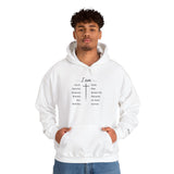 Faithful Identity Hoodie — "I Am" Scripture List Sweatshirt (Romans 8:30)
