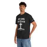 Christian Graphic Tee — "My Sins Met My Saviour" Cross T‑Shirt (Ask Me What Happened)